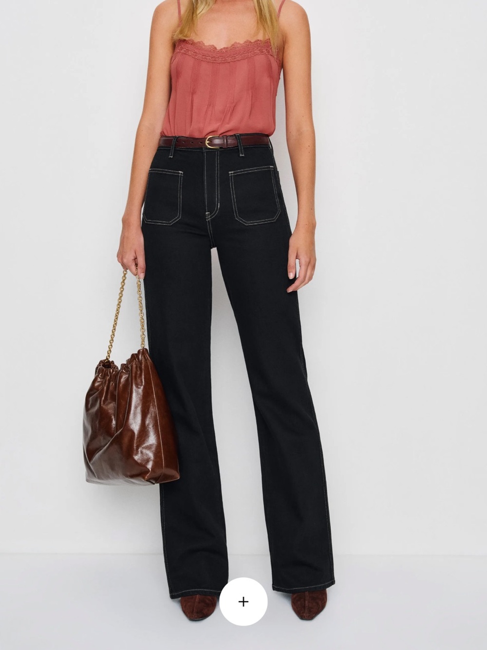 Reformation Alyssa Stretch High Rise Wide Leg Long Jeans Black - Size 30
